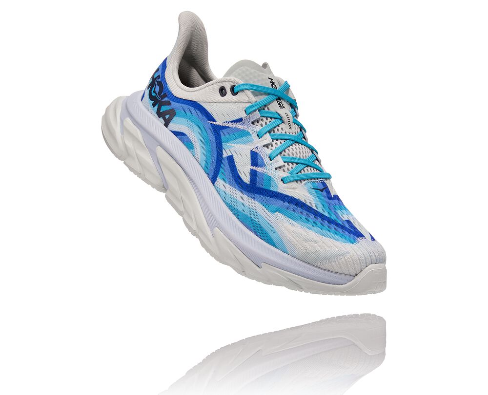 Hoka One One Clifton Edge Geometric Sneakers All Gender Vita/Blå Blommiga - SE-0259613
